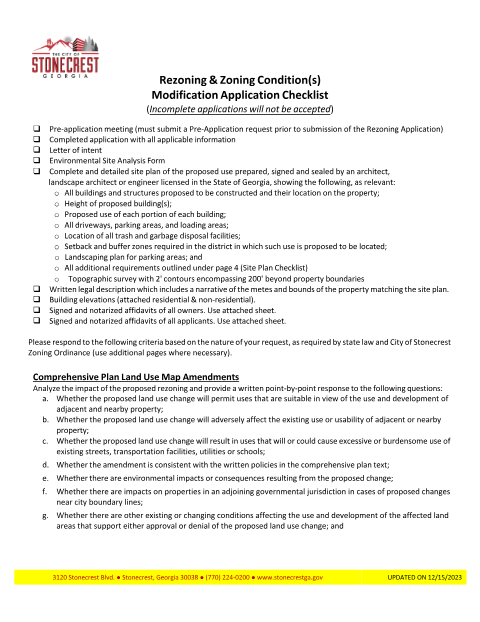 First page of the Zoning Condition(s) Modification Application