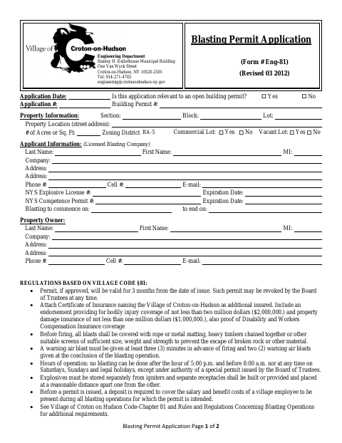 First page of the Blasting Permit Application