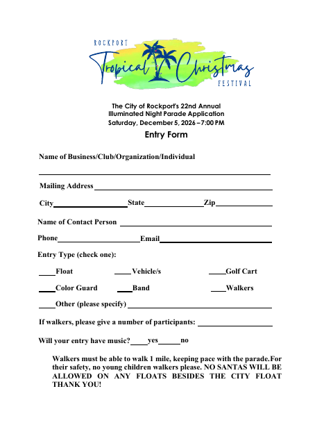 First page of the 22nd Annual Illuminated Night Parade Application