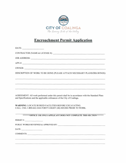 First page of the Encroachment Permit Application