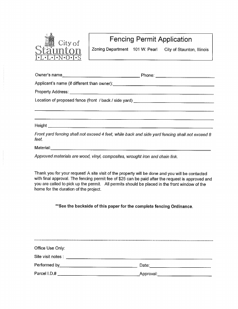 First page of the Fencing Permit Application