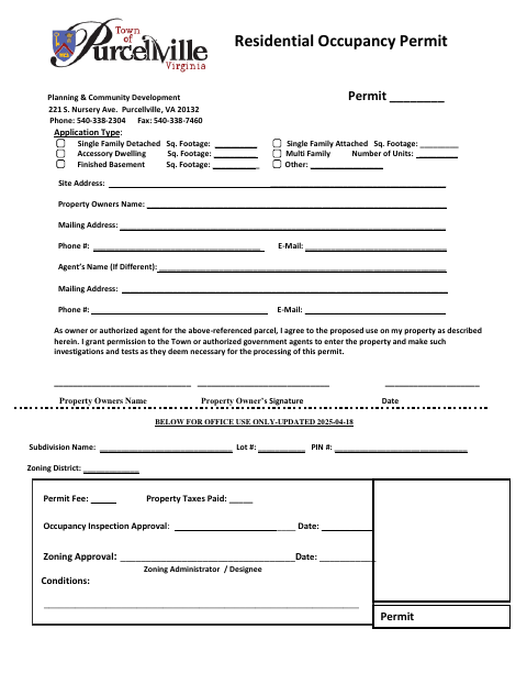 First page of the Residential Occupancy Permit