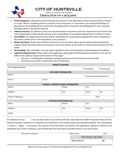 First page of the Demolition of a Building Application