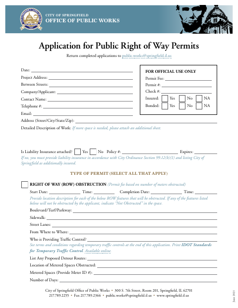 First page of the Application for Public Right of Way Permits