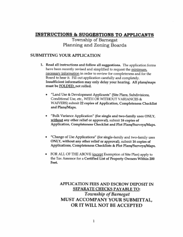First page of the Minor Subdivision Application Package