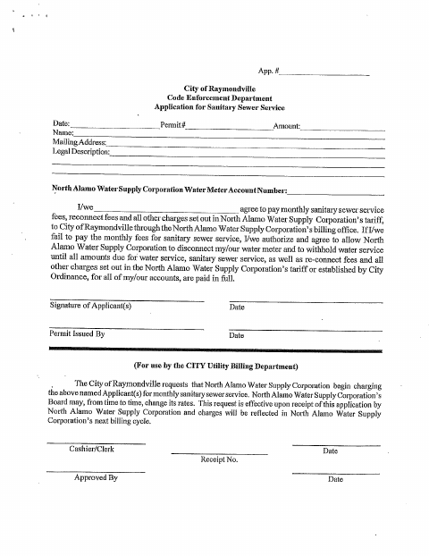 First page of the Application for Sanitary Sewer Service