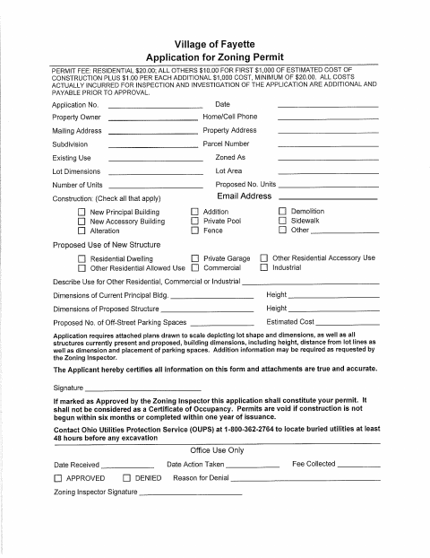 First page of the Zoning Permit Application