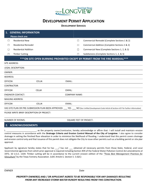 First page of the Development Permit Application