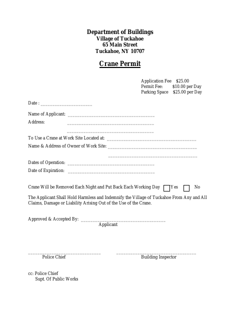 First page of the Crane Permit Application