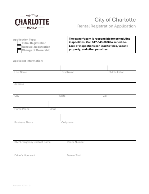 First page of the Rental Registration Application