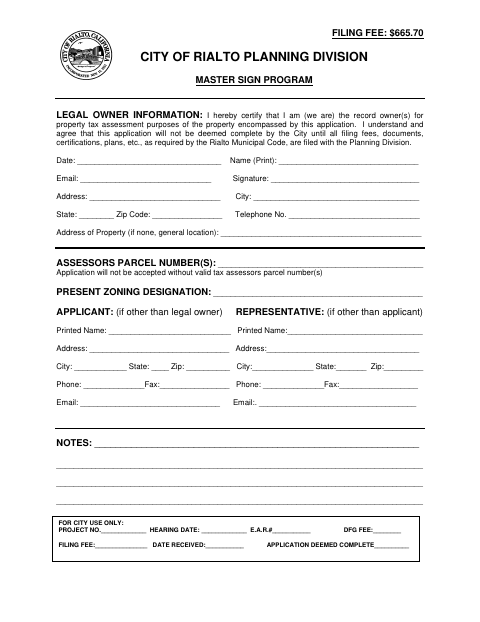 First page of the Master Sign Program Application