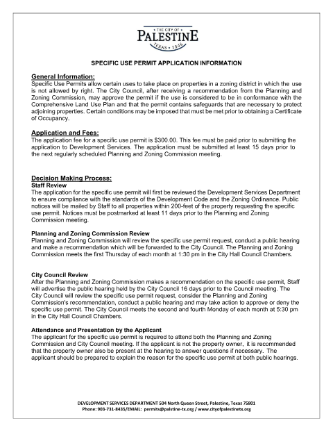 First page of the Specific Use Permit Application