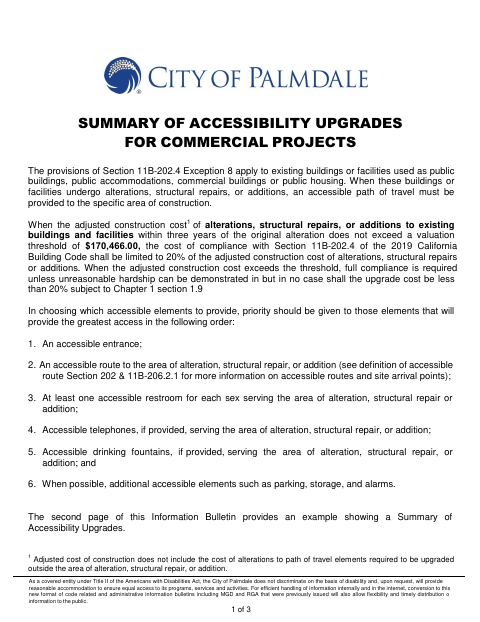 First page of the Summary of Accessibility Upgrades for Commercial Projects