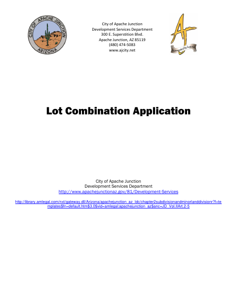 First page of the Lot Combination Application