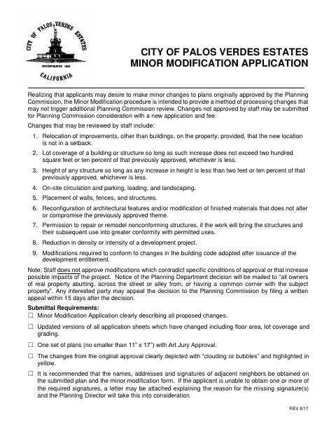 First page of the Minor Modification Application