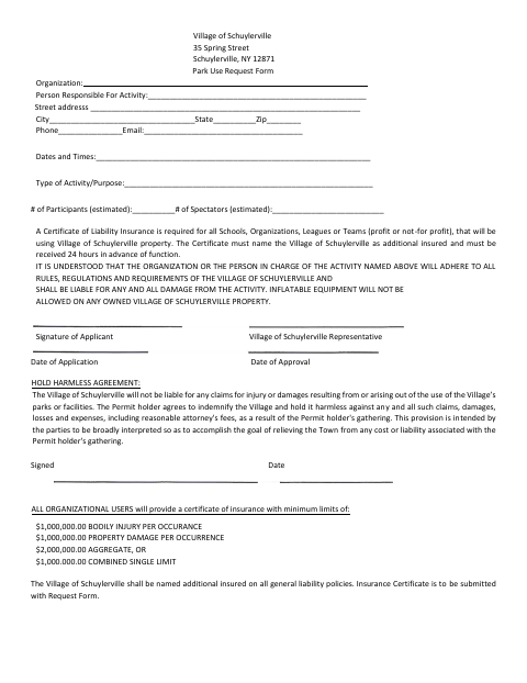 First page of the Park Use Request Form