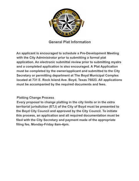 First page of the Final Plat/Replat Application