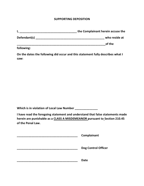 First page of the Supporting Deposition