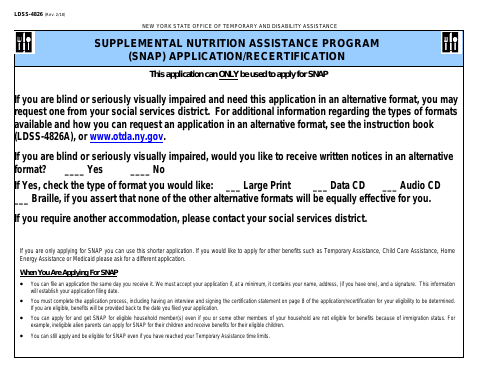 First page of the Supplemental Nutrition Assistance Program (SNAP) Application/Recertification