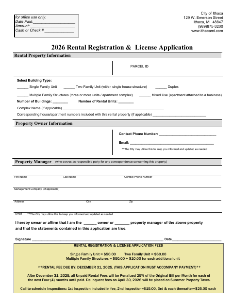 First page of the 2026 Rental Registration & License Application