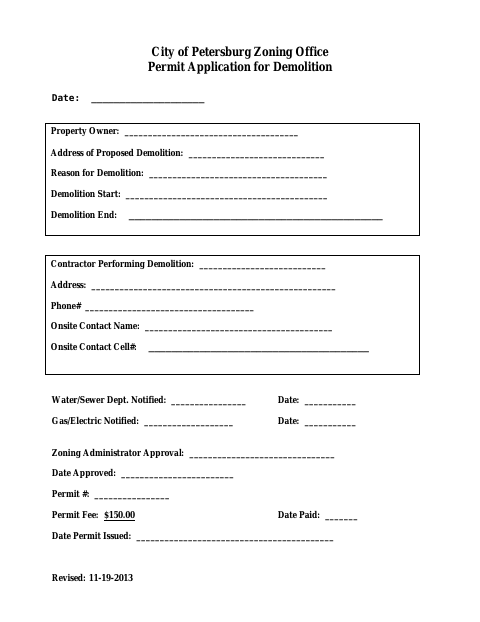 First page of the Demolition Permit Application