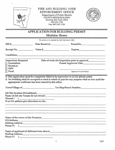 First page of the Modular Home Permit Application