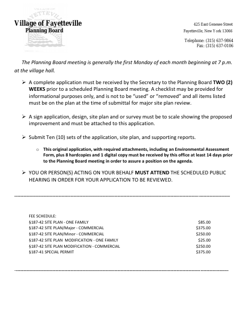 First page of the Site Plan Application