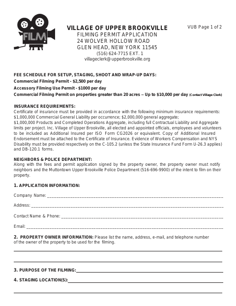 First page of the Filming Permit Application