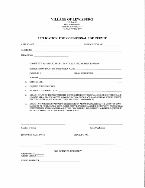 First page of the Application for Conditional Use Permit