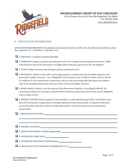 First page of the Encroachment Application