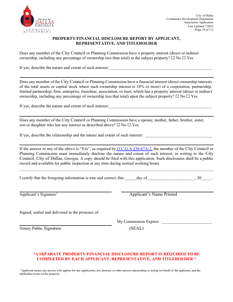 First page of the Property Financial Disclosure Report