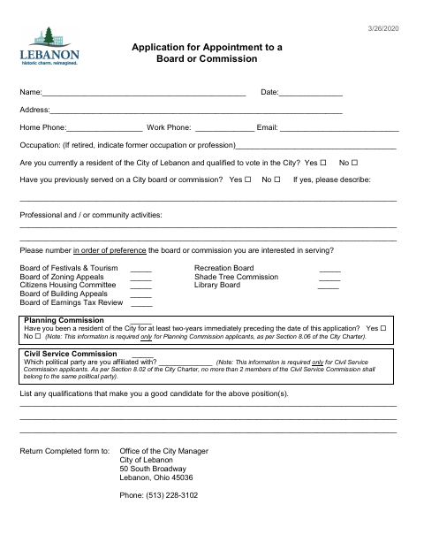 First page of the Boards and Commissions Application