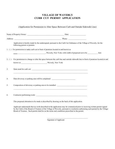 First page of the Curb Cut Permit Application