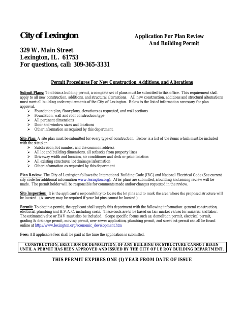 First page of the Application for Plan Review and Building Permit