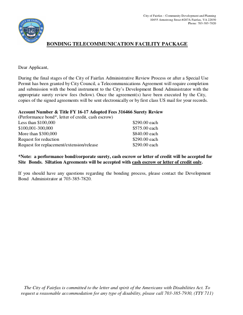 First page of the Telecommunications Bonding Package