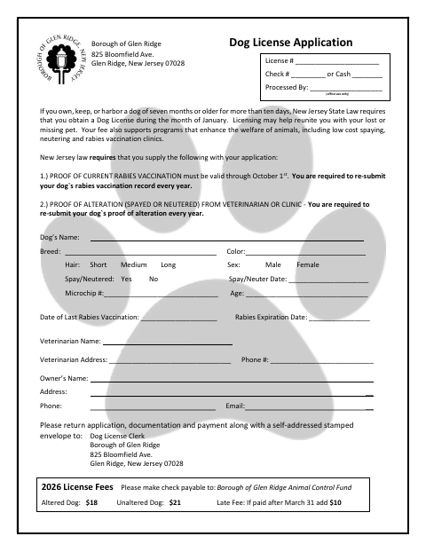 First page of the Dog License Application