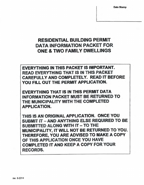 First page of the Residential Building Permit Application for One- and Two-Family Dwellings
