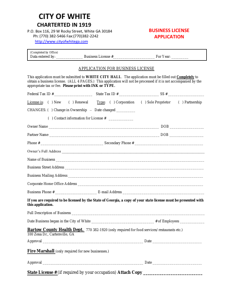 First page of the Business License Application