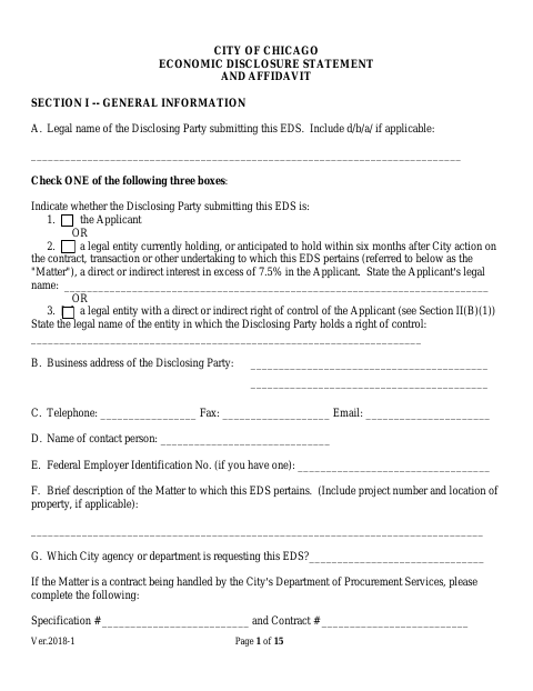 First page of the Economic Disclosure Statement and Affidavit