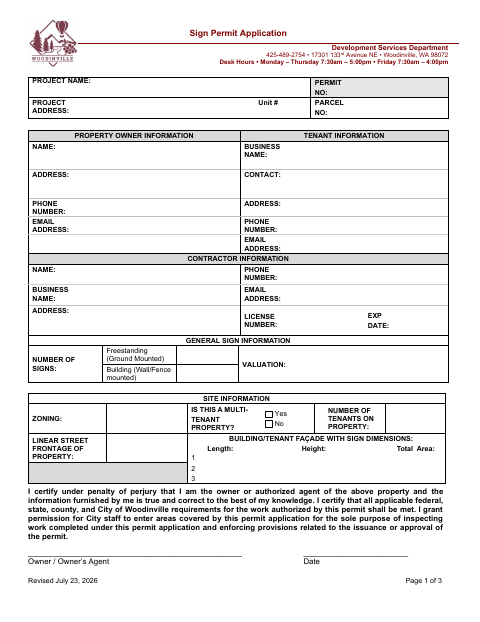 First page of the Sign Permit Application