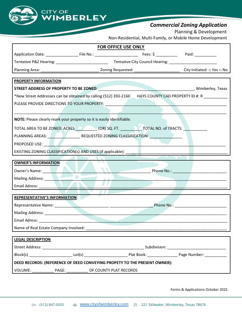 First page of the Commercial Zoning Application
