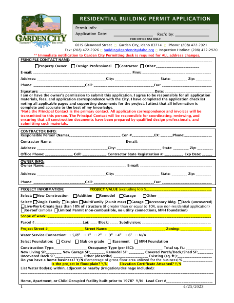 First page of the Residential Building Permit Application