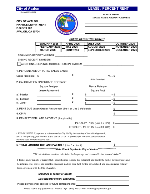 First page of the Lease / Percent Rent