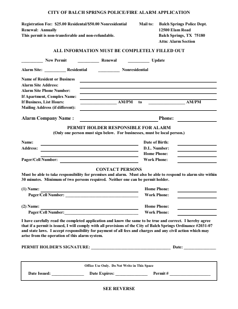 First page of the Police/Fire Alarm Application