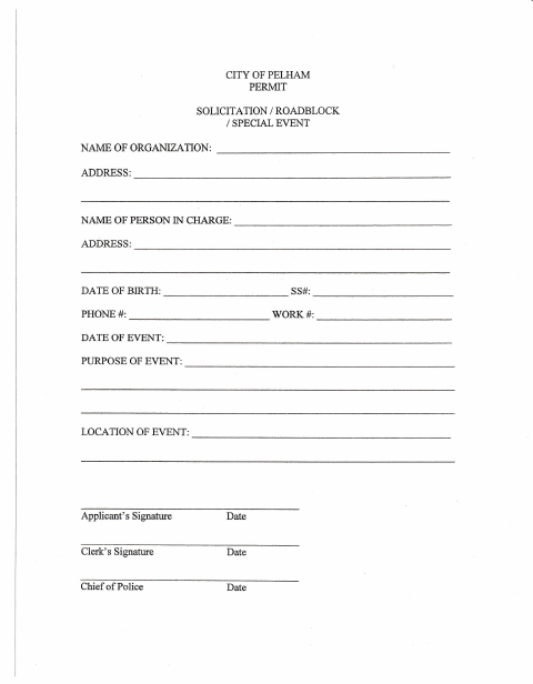 First page of the Solicitation / Roadblock / Special Event Permit