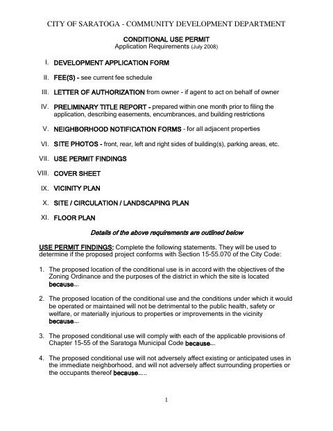 First page of the Conditional Use Permit Application Requirements