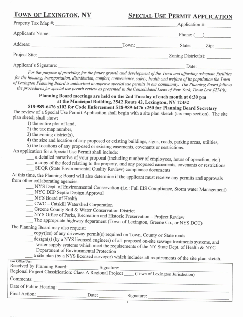 First page of the Special Use Permit Application