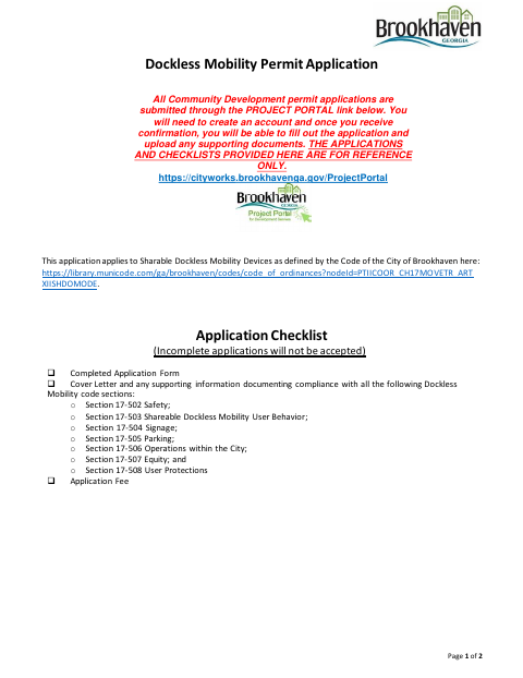 First page of the Dockless Mobility Permit Application