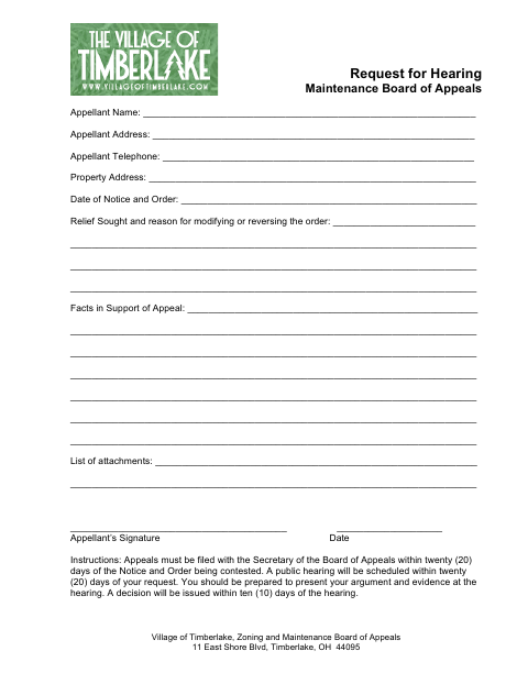 First page of the Request for Hearing