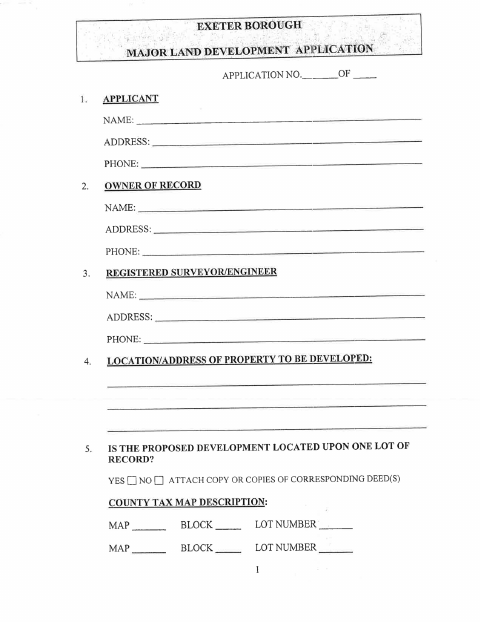 First page of the Major Land Development Application
